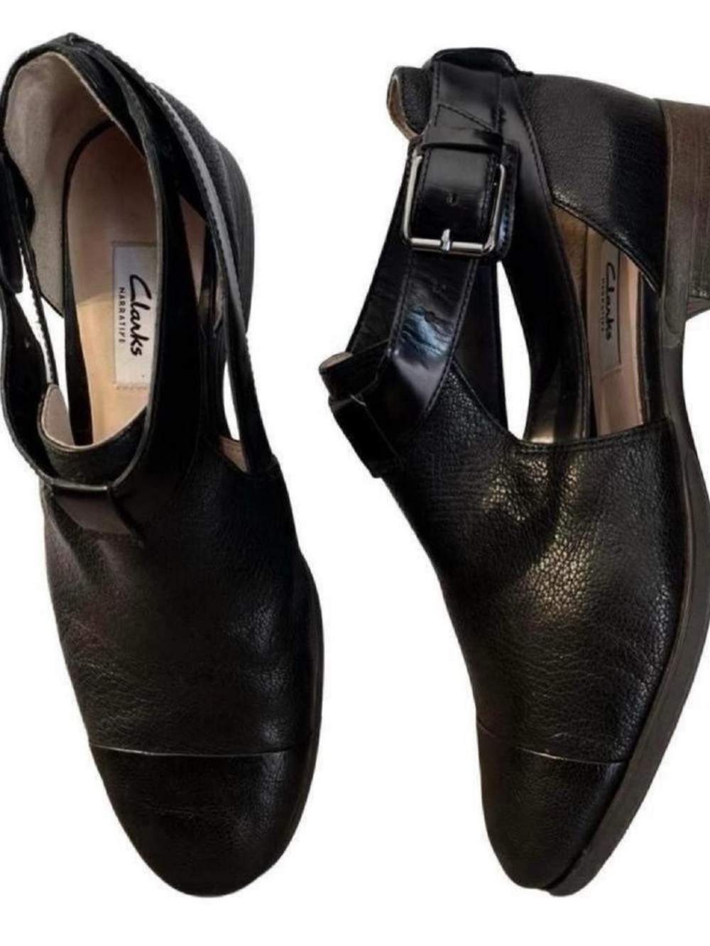 Clarks Black Leather Cutout Ankle Booties with Buckle Detail Corpcore Academia